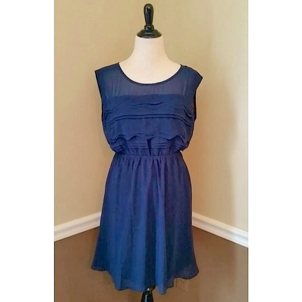 Navy Blue Scalloped Blouson Top Chiffon Dress NEW She + Sky ModCloth Small